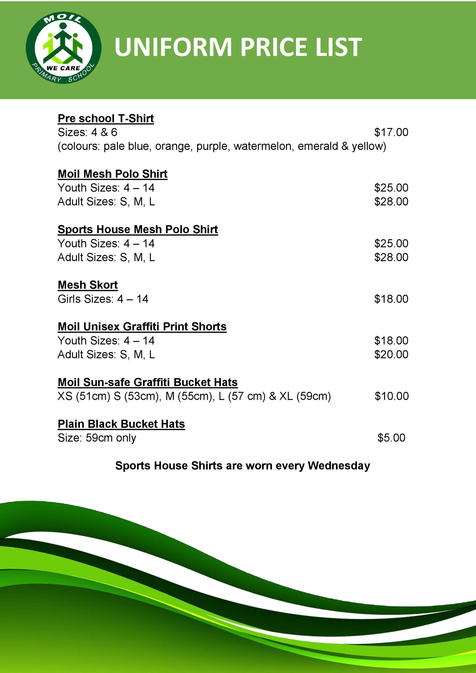 Uniform Price List Moil Primary School
