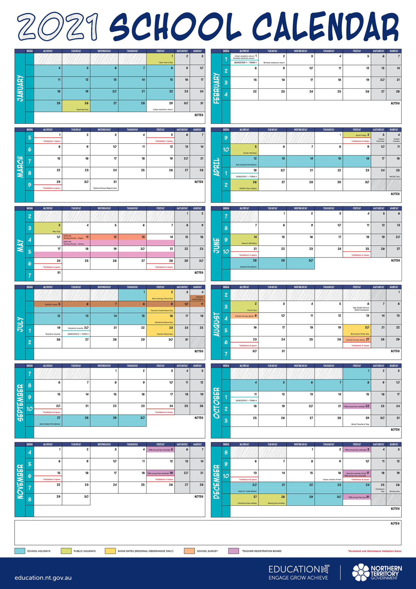 NT School Calendar Moil Primary School